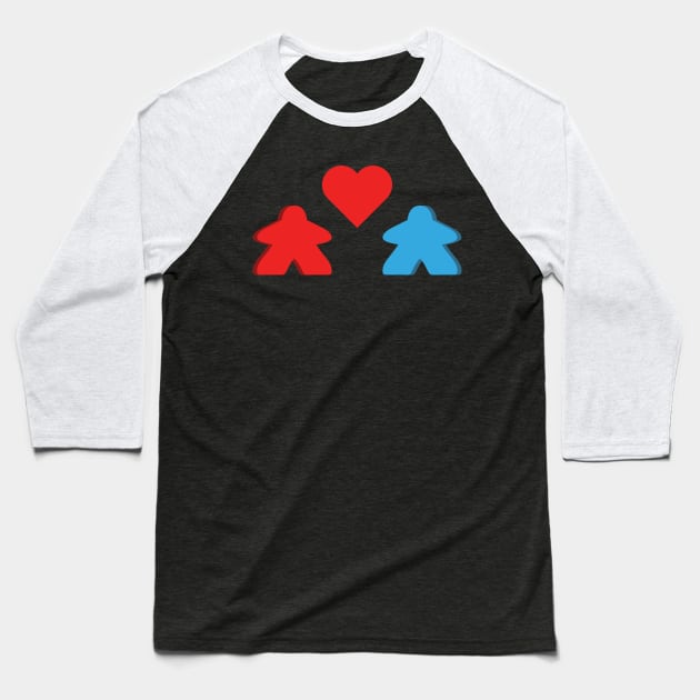 Red And Blue Meeple Couple Board Game Valentine's Day Baseball T-Shirt by Shadowisper